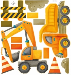 Construction Site - Dump Truck and Excavator, reusable fabric wall decals