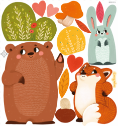 Jake The Bear With Friends, fabric wall decals