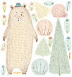 Medvěd Bonifác v lese, textilní samolepky na zeď