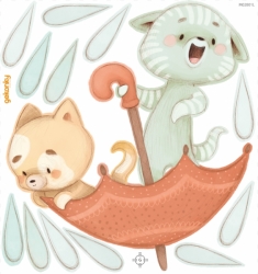 Kittens in an Umbrella, fabric wall decals