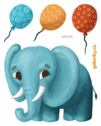Slon s balónky, obtisk na textil