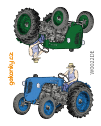 Traktor, modrý a zelený, oboustranný potisk