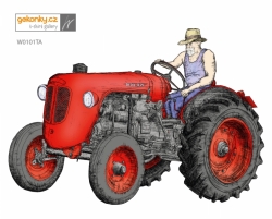 Tractor, red, decal for fabric